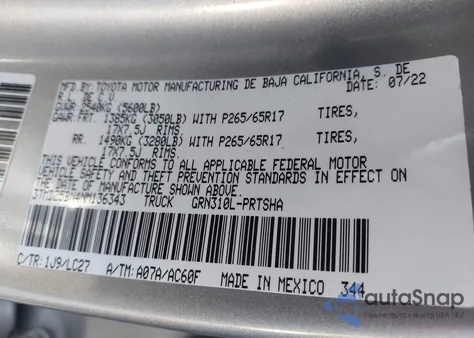 2022 Toyota Tacoma Trd Sport из США, поврежденный, VIN 3TMDZ5BN4NM136343